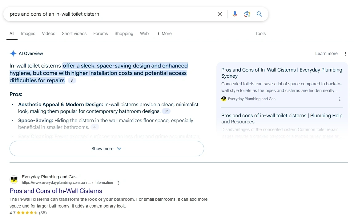 AI Overview for Pros and Cons of In-Wall Cisterns